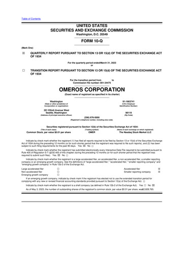 Thumbnail Omeros Corporation 10-Q Quarterly Report FY2023 