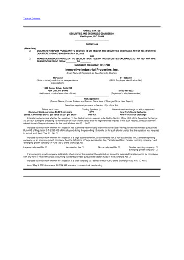 Thumbnail Innovative Industrial Properties
 10-Q Quarterly Report FY2023 