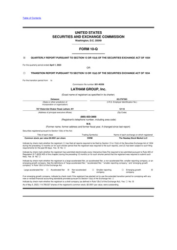 Thumbnail Latham Group 10-Q Quarterly Report FY2023 