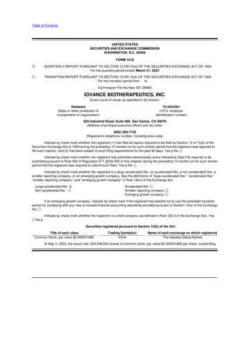 Miniature Iovance Biotherapeutics
 10-Q Rapport trimestriel 2023 