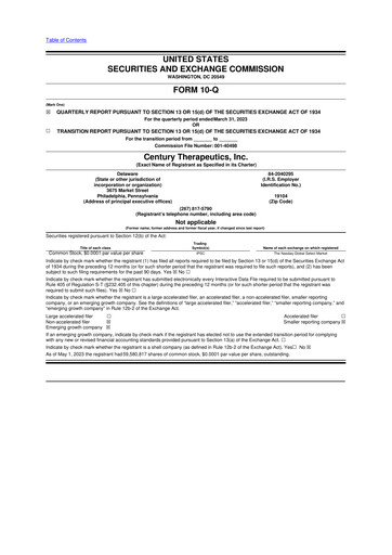 Miniature Century Therapeutics 10-Q Rapport trimestriel 2023 