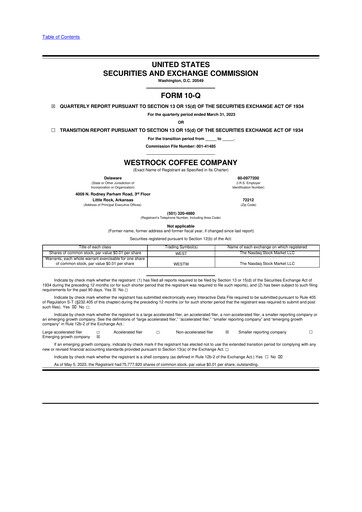 Vorschaubild Westrock Coffee 10-Q Quartalsbericht 2023 