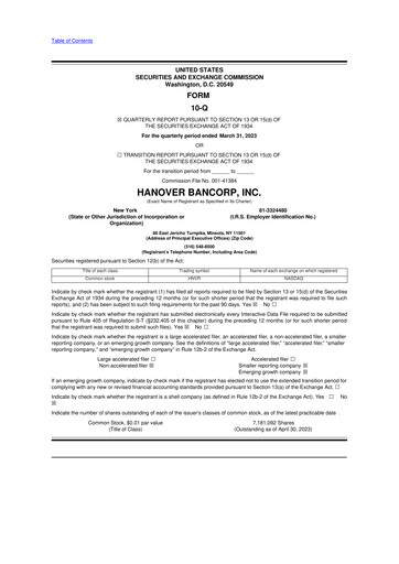 Thumbnail Hanover Bancorp 10-Q Quarterly Report FY2023 