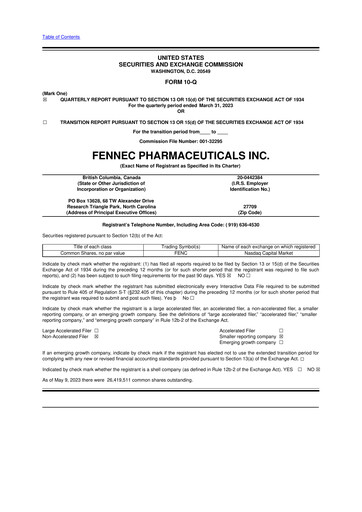 Miniature Fennec Pharmaceuticals 10-Q Rapport trimestriel 2023 