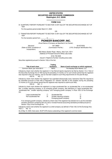 Thumbnail Pioneer Bancorp 10-Q Quarterly Report FY2023 