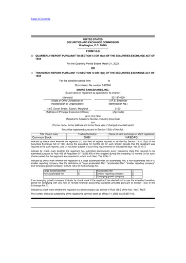 Thumbnail Shore Bancshares 10-Q Quarterly Report FY2023 