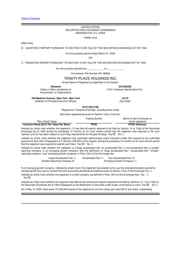 Miniature Trinity Place Holdings
 10-Q Rapport trimestriel 2023 
