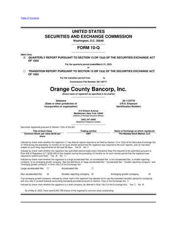 Thumbnail Orange County Bancorp 10-Q Quarterly Report FY2023 