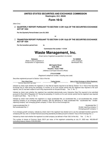 Thumbnail Waste Management 10-Q Quarterly Report FY2023 