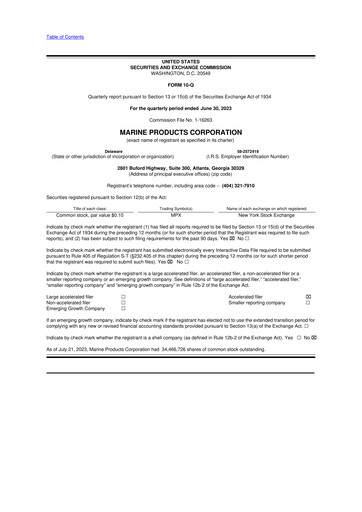 Thumbnail Marine Products Corporation 10-Q Quarterly Report FY 