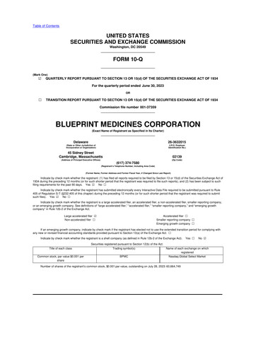 Miniature Blueprint Medicines
 10-Q Rapport trimestriel 2023 