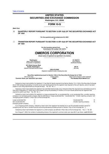 Thumbnail Omeros Corporation 10-Q Quarterly Report FY2023 