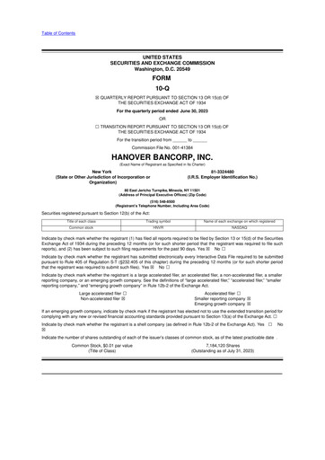 Thumbnail Hanover Bancorp 10-Q Quarterly Report FY2023 