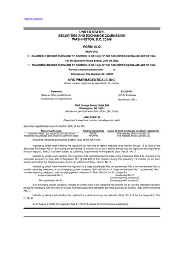 Thumbnail NRx Pharmaceuticals 10-Q Quarterly Report FY2023 