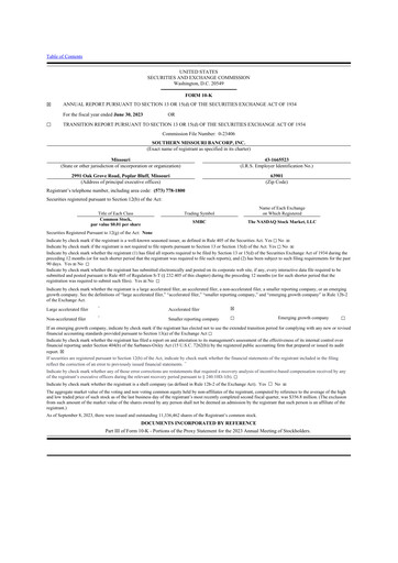 Thumbnail Southern Missouri Bancorp 10-K Annual Report 2023