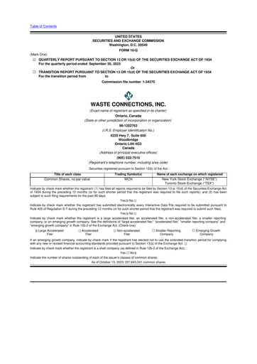 Thumbnail Waste Connections 10-Q Quarterly Report FY2023 