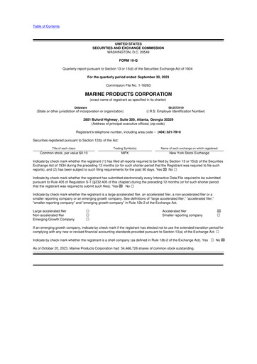 Thumbnail Marine Products Corporation 10-Q Quarterly Report FY 