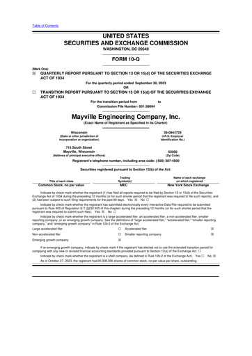 Thumbnail Mayville Engineering Company 10-Q Quarterly Report FY2023 