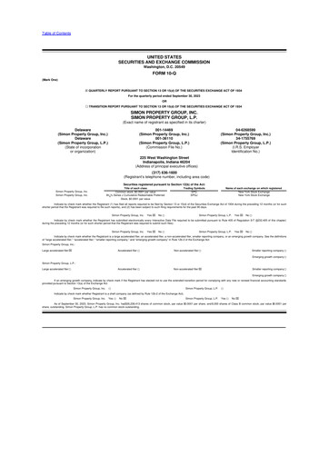 Thumbnail Simon Property Group 10-Q Quarterly Report FY 