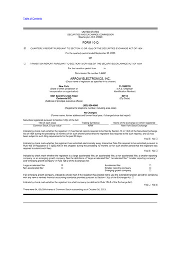 Thumbnail Arrow Electronics
 10-Q Quarterly Report FY2023 