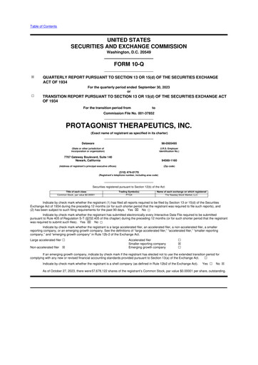 Thumbnail Protagonist Therapeutics
 10-Q Quarterly Report FY2023 