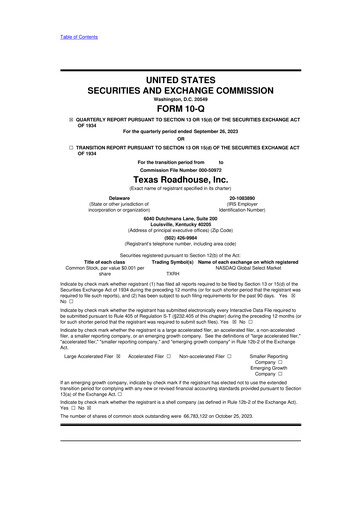 Thumbnail Texas Roadhouse
 10-Q Quarterly Report FY2023 