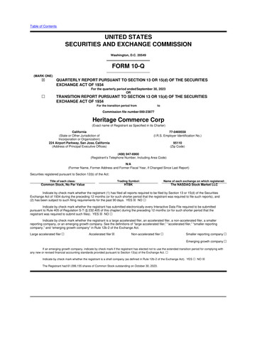 Thumbnail Heritage Commerce 10-Q Quarterly Report FY2023 