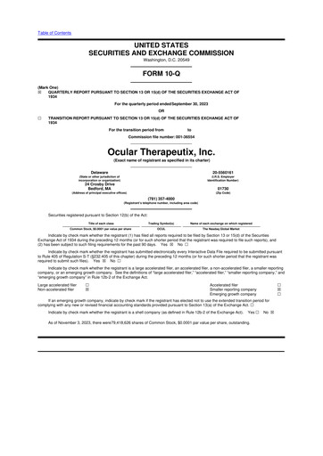 Thumbnail Ocular Therapeutix 10-Q Quarterly Report FY 
