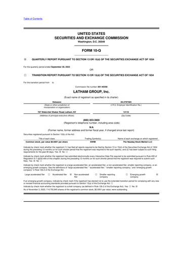 Thumbnail Latham Group 10-Q Quarterly Report FY2023 