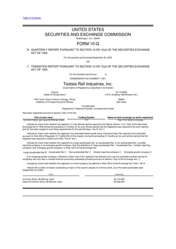 Thumbnail Tootsie Roll Industries
 10-Q Quarterly Report FY2023 