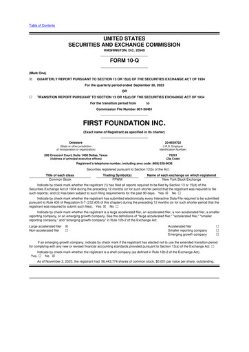 Thumbnail First Foundation
 10-Q Quarterly Report FY2023 