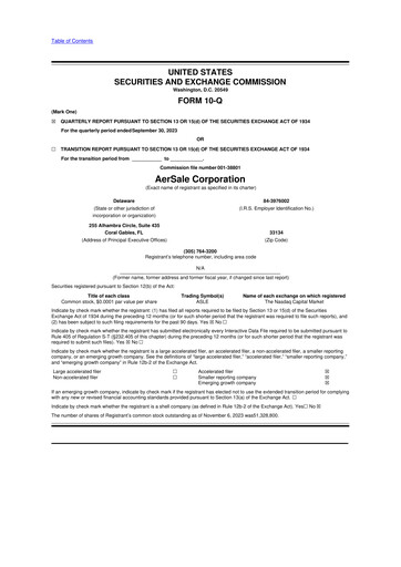 Vorschaubild AerSale 10-Q Quartalsbericht 2023 