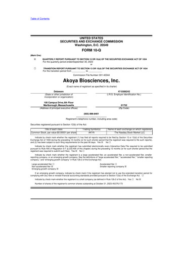 Vorschaubild Akoya Biosciences 10-Q Quartalsbericht  
