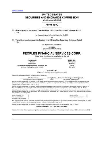Thumbnail Peoples Financial Services 10-Q Quarterly Report FY2023 