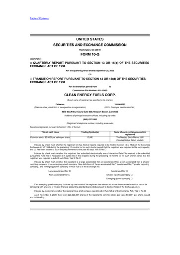 Miniature Clean Energy Fuels 10-Q Rapport trimestriel 2023 