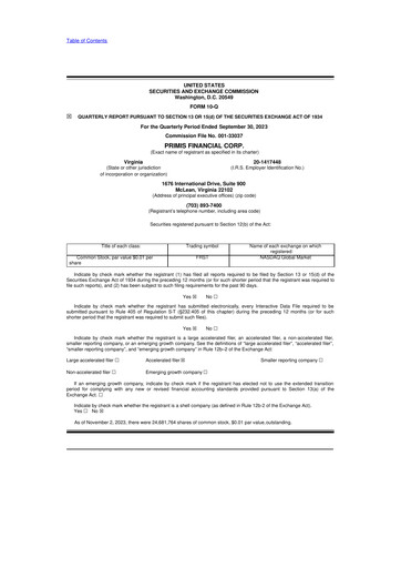 Thumbnail Primis Financial 10-Q Quarterly Report FY2023 