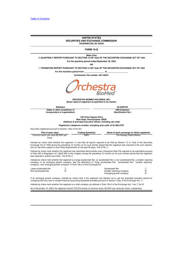 Vorschaubild Orchestra BioMed  10-Q Quartalsbericht  
