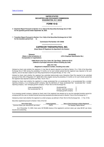 Thumbnail Capricor Therapeutics
 10-Q Quarterly Report FY 