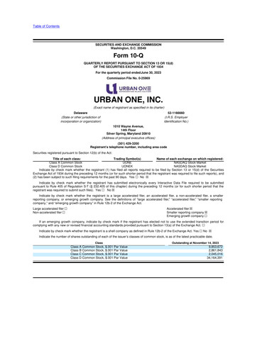 Miniature Urban One
 10-Q Rapport trimestriel 2023 
