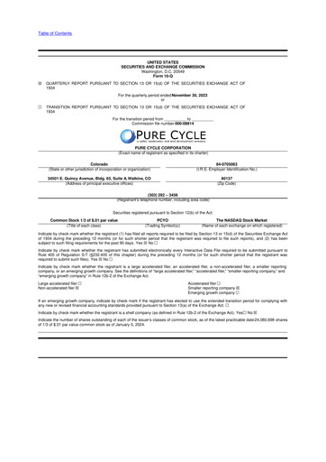Thumbnail Pure Cycle (water) 10-Q Quarterly Report FY2024 