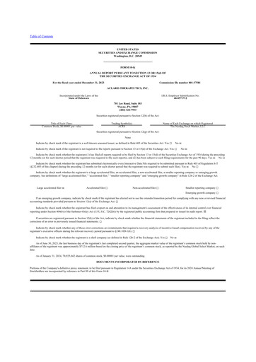 Miniature Aclaris Therapeutics 10-K Rapport annuel 2023