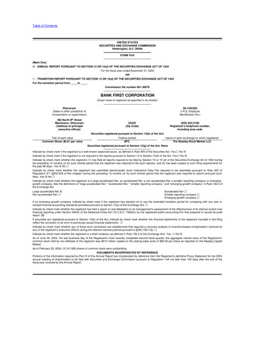 Thumbnail Bank First 10-K Annual Report 2023