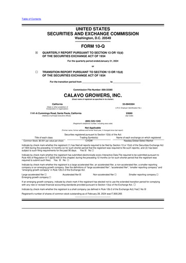 Thumbnail Calavo Growers
 10-Q Quarterly Report FY2024 