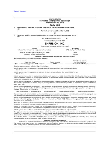 Miniature Enfusion 10-K Rapport annuel 2023