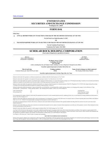 Miniature Scholar Rock Holding 10-K Rapport annuel 2023