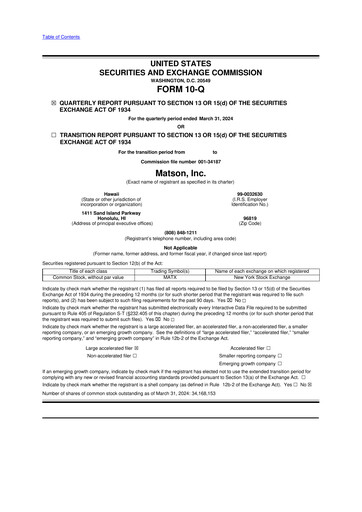 Thumbnail Matson 10-Q Quarterly Report FY2024 