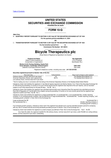 Thumbnail Bicycle Therapeutics 10-Q Quarterly Report FY 