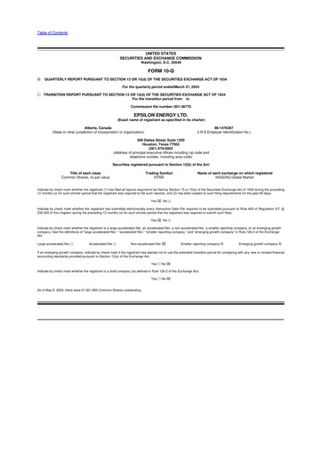 Vorschaubild Epsilon Energy 10-Q Quartalsbericht 2024 