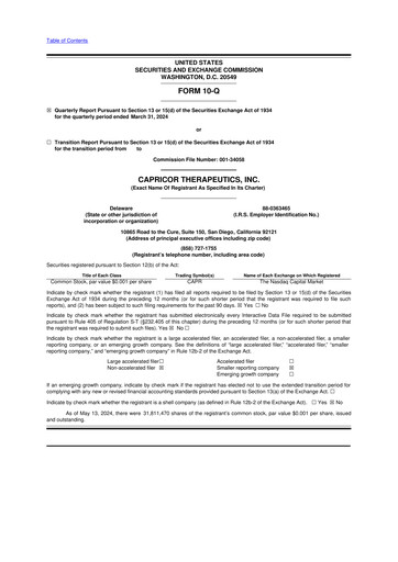 Thumbnail Capricor Therapeutics
 10-Q Quarterly Report FY 