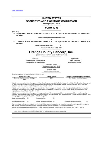 Thumbnail Orange County Bancorp 10-Q Quarterly Report FY2024 